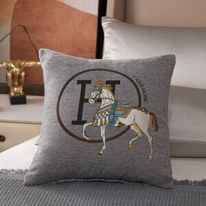 Neiman Marcus H Equestrian Gray Horse Embroidered Throw Pillow